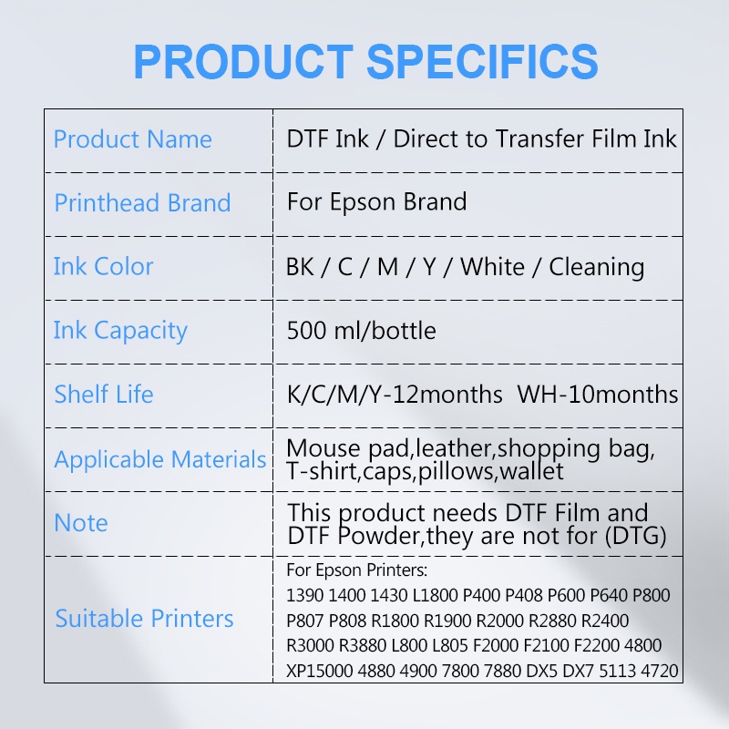500ML DTF Ink Direct to Transfer Film Ink For DTF PET Film Printing For ...