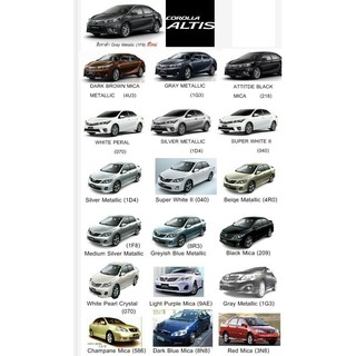 สีพ่นรถยนต์ โตโยต้า สี2K อย่างดี ทุกสีเพียง 500/ลิตร ครึ่งลิต 300 toyota COROLLA  ALTIS