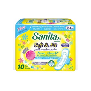 Sanita แซนนิต้า ซอฟท์ แอนด์ ฟิต สลิม มีปีก 24.5ซม. ผิวสัมผัสนุ่ม 10ชิ้น