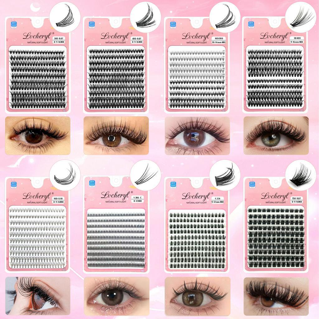 Lvcheryl ฟรีกาว Twezzer 10D/20D/30D/40D ผสม Lashes Extension ชุด 9-16 มม.ผสม D Curl ขนตาธรรมชาติ DIY Lash Clusters ขนตาปลอม