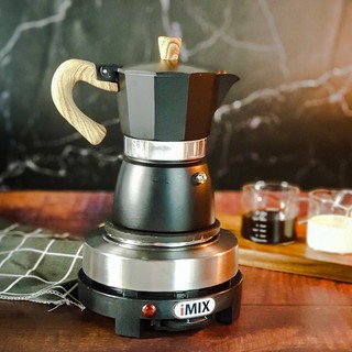 Set Moka Pot แบบสีด้ามไม้ 3 Cup + เตาไฟฟ้า iMix 500w