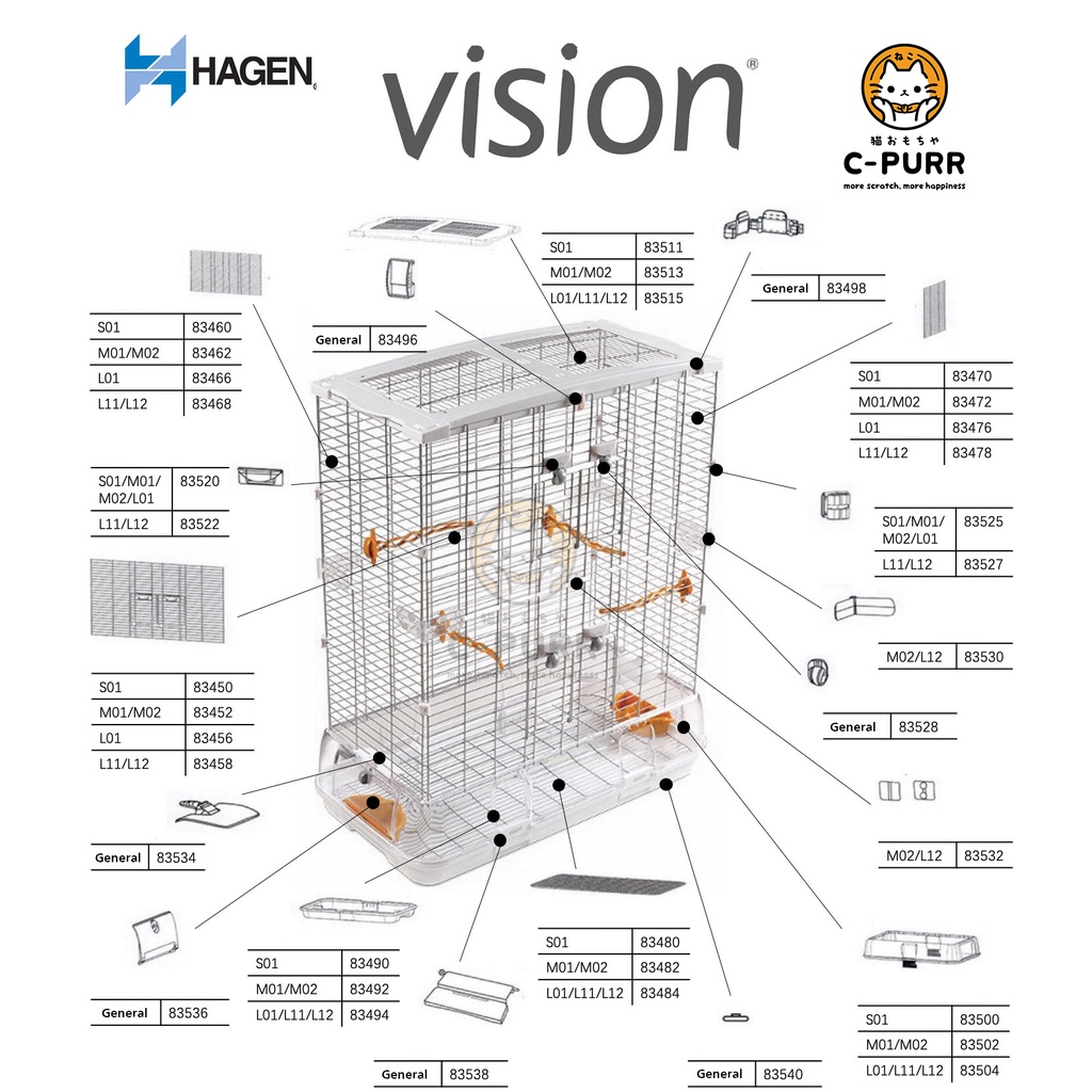 [V.1 ชิ้นเล็ก] อะไหล่ กรงวิชั่น กรงนก HAGEN VISION