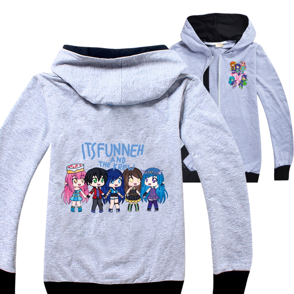 2021 Funneh และ Krew สาวสบายๆแฟชั่นการ์ตูน Hoodie อินเทรนด์เด็กซิปเสื้อแจ็คเก็ต Top Boy 2-15Y กีฬา O