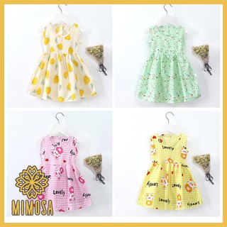 MIMOSA (Set 1) เดรสเด็ก ลายดอกไม้ ลายการ์ตูน ผ้าฝ้าย 100% มินิเดรส เดรสเด็กหญิง ใส่สบาย เดรส ระบายอากาศได้ดี ลายน่ารัก