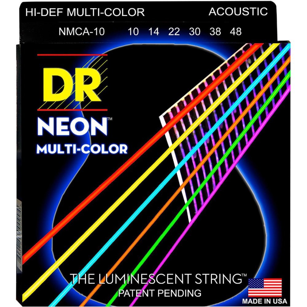 สายกีตาร์โปร่งเรืองแสง Dr.Sting Neon Multi Color เบอร์ 10,11,12 ของแท้USA