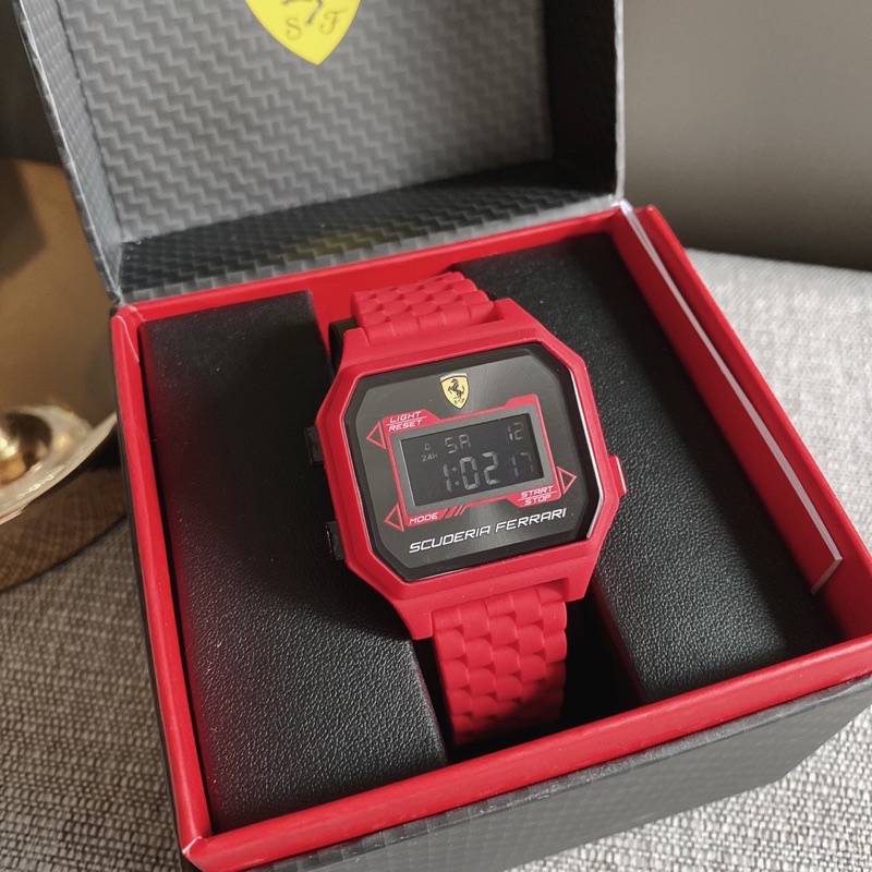 👑ผ่อน0%~แท้100%👑 0830745 นาฬิกาข้อมือ Ferrari Digidrive Digital Red Silicone Black Dial Watch