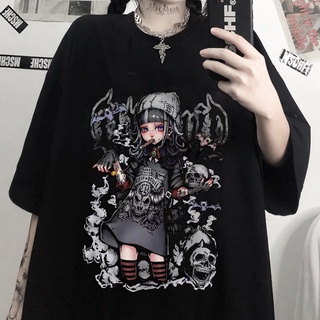 2022 ฤดูร้อนใหม่ retro gothic girl พิมพ์เสื้อยืดหลวมเสื้อยืดสั้นS-5XL