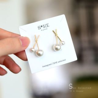 YWEB-47_Meta&amp; pearl Earrings คริสตัลโลหะต่างหู.