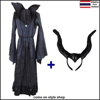 ชุดแฟนซี มาเลฟิเซนต์ จัดเต็ม เริ่ดสุด ชุดฮาโลวีน ชุดแม่มด Maleficent Evil Queen Horns Headband Fancy Costume