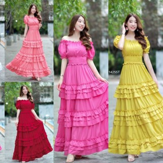 QA14255👗MaxiDress เดรสเปิดไหล่👗