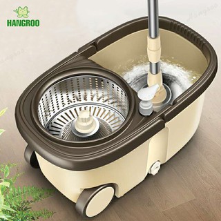 HANGROO H544 ไม้ถูพื้น ไม้ม๊อบถูพื้น ถั่งปั่นสแตนเลส SPIN MOP พร้อมผ้าม๊อบ2ผืน