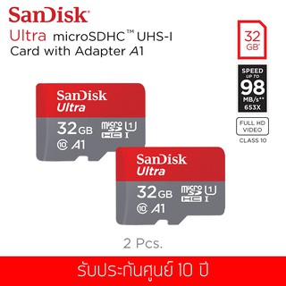 ซื้อ (1 แถม 1) เมมโมรี่การ์ด Sandisk Ultra MicroSDHC A1 32GB 98MB/S UHS-1 Class 10 (SDSQUAR-032G-GN6MA)