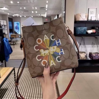 MINI TOWN BUCKET BAG IN SIGNATURE CANVAS WITH COACH RADIAL RAINBOW (COACH C6835)