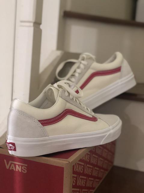 old skool red and white vans