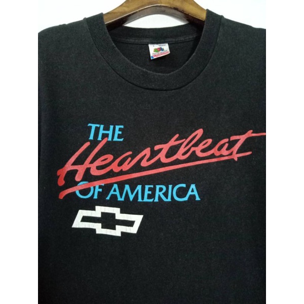 เสื้อยืดมือสอง USA, 90S ตะเข็บเดี่ยวบนล่าง The Heartbeat of America - L อก 42