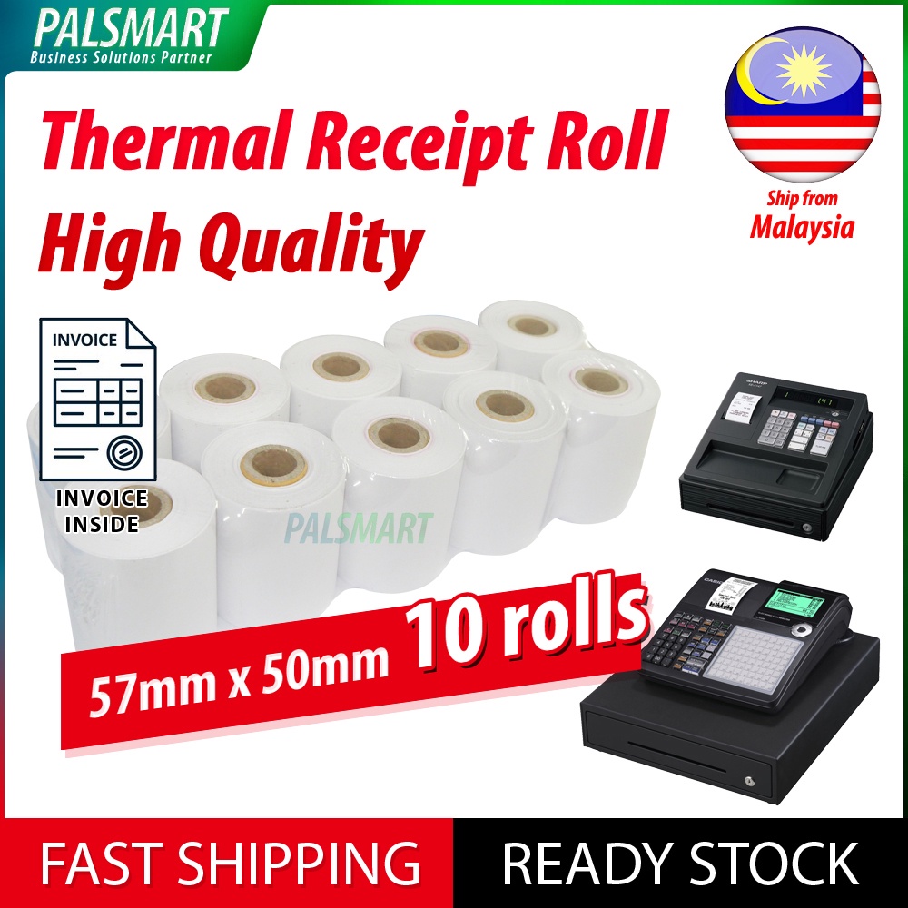 ม้วนกระดาษความร้อน 57 มม. x 50 มม. (10 ม้วน) เครื่องบันทึกเงินสด POS ใบเสร็จรับเงิน Card Terminal 57