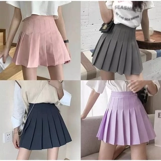 XS-3XL สไตล์เกาหลีกระโปรงเทนนิสสูงสีพื้นกระโปรงสั้น