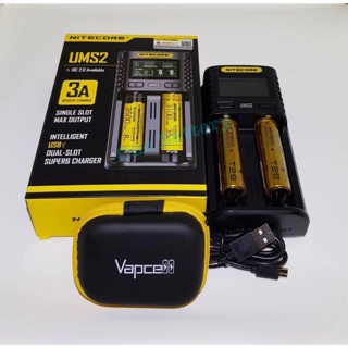 เครื่องชาร์จNitecore UMS2 พร้อมถ่านVapcell18650 T28 2800mAh 2 ก้อน ของแท้