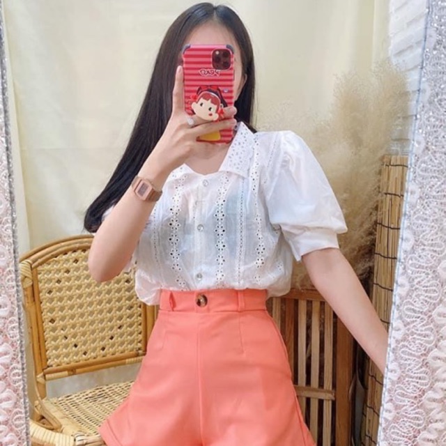 เสื้อคอปก ปักฉลุด้านหน้า แต่งคอปกเป็นผ้าปัก[K11]