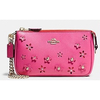 COACH แท้ 💯% COACH65741 LARGE WRISTLET 19 IN FLORAL APPLIQUE LEATHER