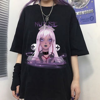 ฤดูร้อน Goth หญิง Tee ความงามหลวมผู้หญิงเสื้อยืด Punk Dark Grunge Streetwear สุภาพสตรี gothic Top เสื้อ tee Harajuku Clothes