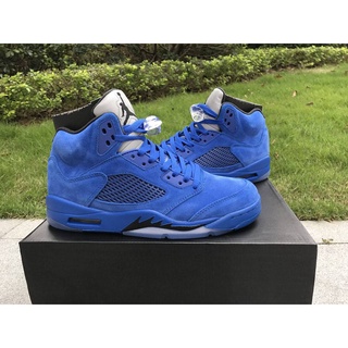 เกม Air Jordan 5 หนังกลับ สีฟ้า สไตล์เรโทร 440888-401