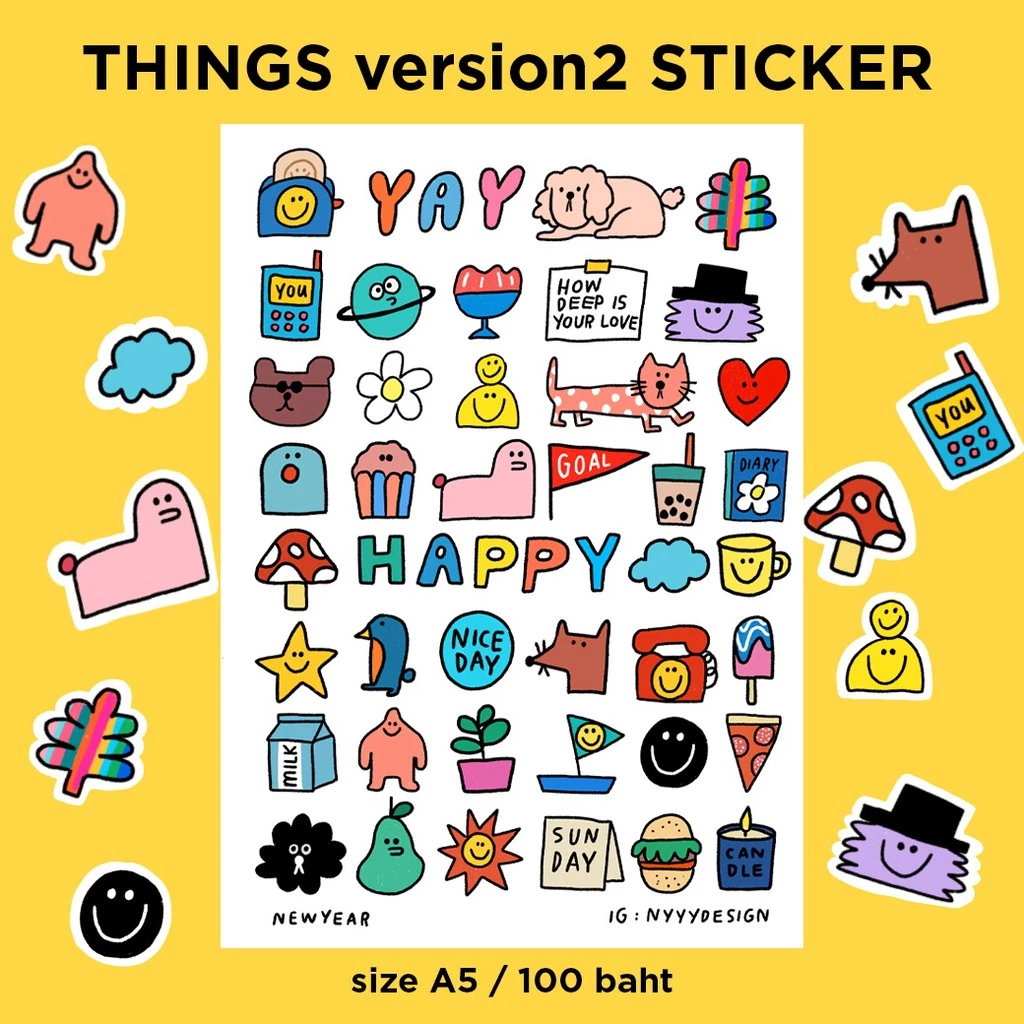 (nyyydesign) Things2 Sticker Size A5 สติ้กเกอร์กันน้ำ ไม่ทิ้งคราบกาว / แปะlaptop ได้ / สินค้าพร้อมส่ง InStyle