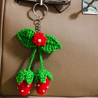 Crochet Strawberry Keychain