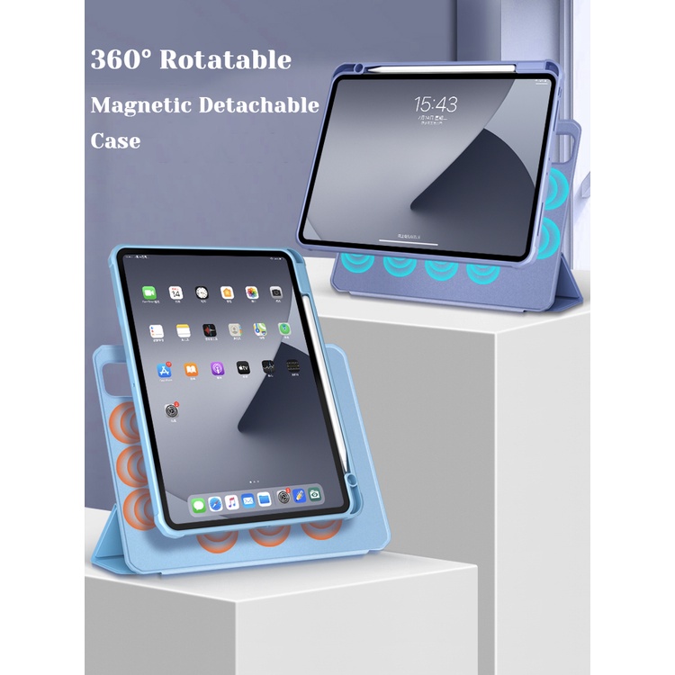 เคส iPad เคสแม่เหล็กที่ถอดออกได้พร้อมเคสดินสอ Build-In สำหรับ iPad mini 6 iPad 10.2 7th 8th 9th generation iPad Air4 iPad Pro 2020 2021 12.9 Pro 11 case cover Rebound Hybrid Case Magnetic Separation Case Smart Case กันกระแทกแท็บเล็ต Cover