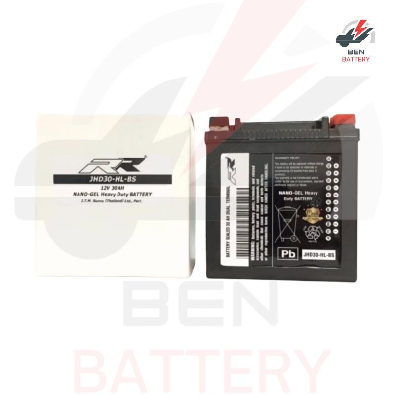 แบตเตอรี่ยี่ห้อ RR JHD 30 HL-BS ขนาด12V.30Ah. แบตเตอรี่ แบตเจล HARLEY DAVIDSON สำหรับใส่รถมอเตอร์ไซค