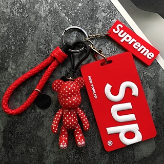 Supreme พวงกุญแจแฟชั่น จี้ตุ๊กตา 3D ใส่นามบัตรได้ พร้อมสายคล้อง สําหรับนักเรียน