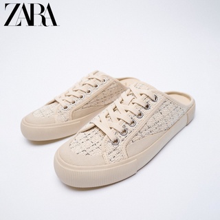 Zara ใหม่ รองเท้าผ้าใบ แบบผูกเชือก สําหรับผู้หญิง