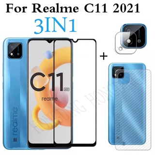 3in1 Realme C11 2021 ฟิล์มเลนส์กล้อง + ฟิล์มกระจกเต็มจอ+ ฟิล์มหลัง ฟิล์มกันกระแทกขอบดำ