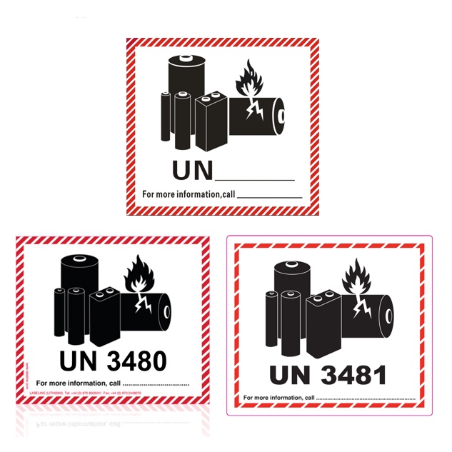 แบตเตอรี่ลิเธียมไอออน Air เรือสติกเกอร์ระวังคําเตือนความปลอดภัย Universal Label อุปกรณ์ UN3481 UN309