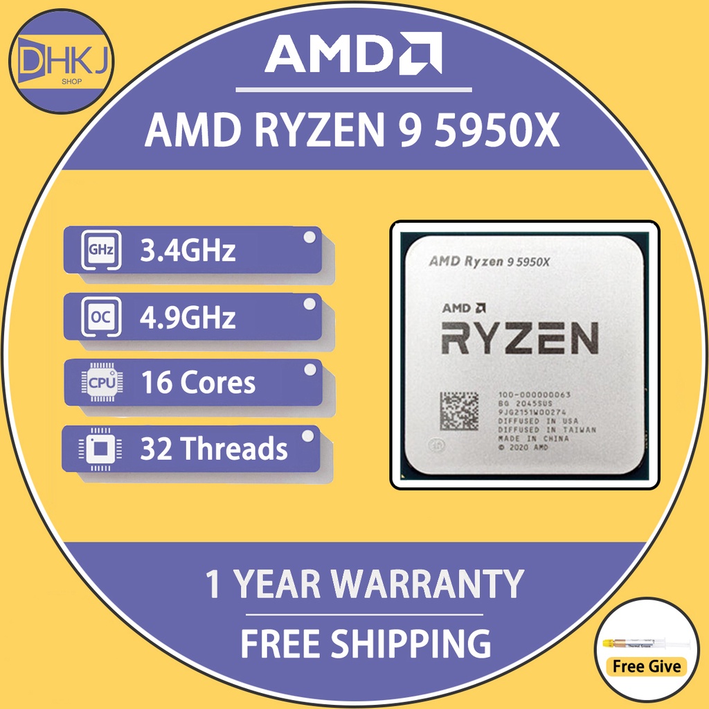 New AMD RYZEN 9 5950X R9 5950X CPU 3.4 GHz 16 Cores 32 Threads Office Gaming Processor AM4 100