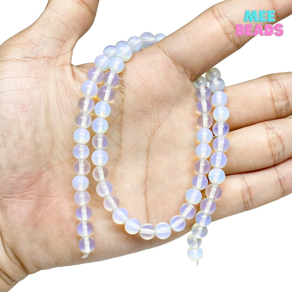 หินโอปอลไลท์ (แต่งสี) ขนาด 6 มิล เส้นยาว ❗ แถมฟรี ลวดตัวนำ + ไหมร้อยหิน ❗ หินสีขาว หินแห่งความรักและ