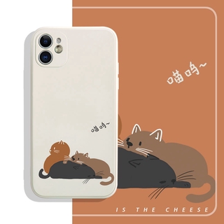 เคสโทรศัพท์ ชนิดซิลิโคน พิมพ์ลายการ์ตูนแมวสามตัว ทรงสี่เหลี่ยม สำหรับfor iPhone 11 Pro Max X Xr Xs Max 7 8 Plus Se 2020 12 mini 7 plus 12 pro max