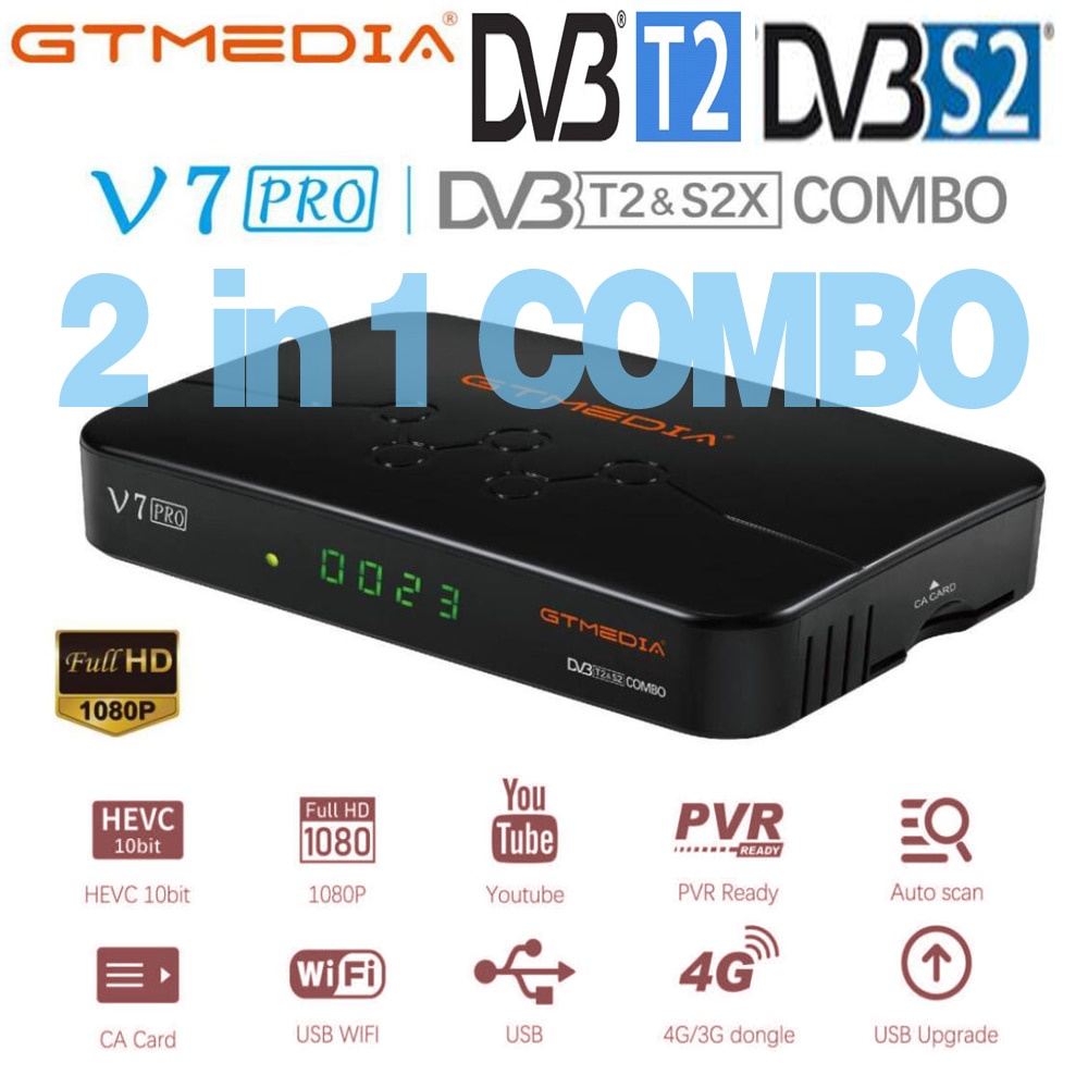 พร้อมสต็อก H265/Hevc 10Bit Dolby AC3 DVB-S2 DVB T2 GTmedia V7 PRO อัปเดตจาก V7 Plus Satellite TV Rec