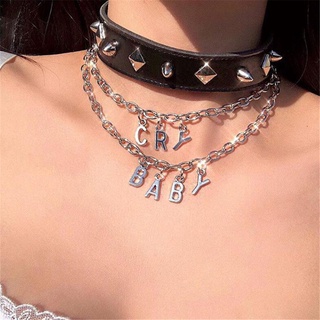 Punk Cool Women Men CRY BABY Chain Necklaces Collar Choker PU Leather Rivet Necklaces Jewelry