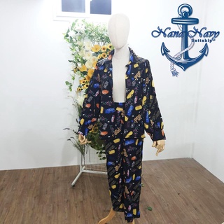 ชุดเซตเสื้อเชิ้ตแขนยาว+กางเกงขายาว ลายHappy
