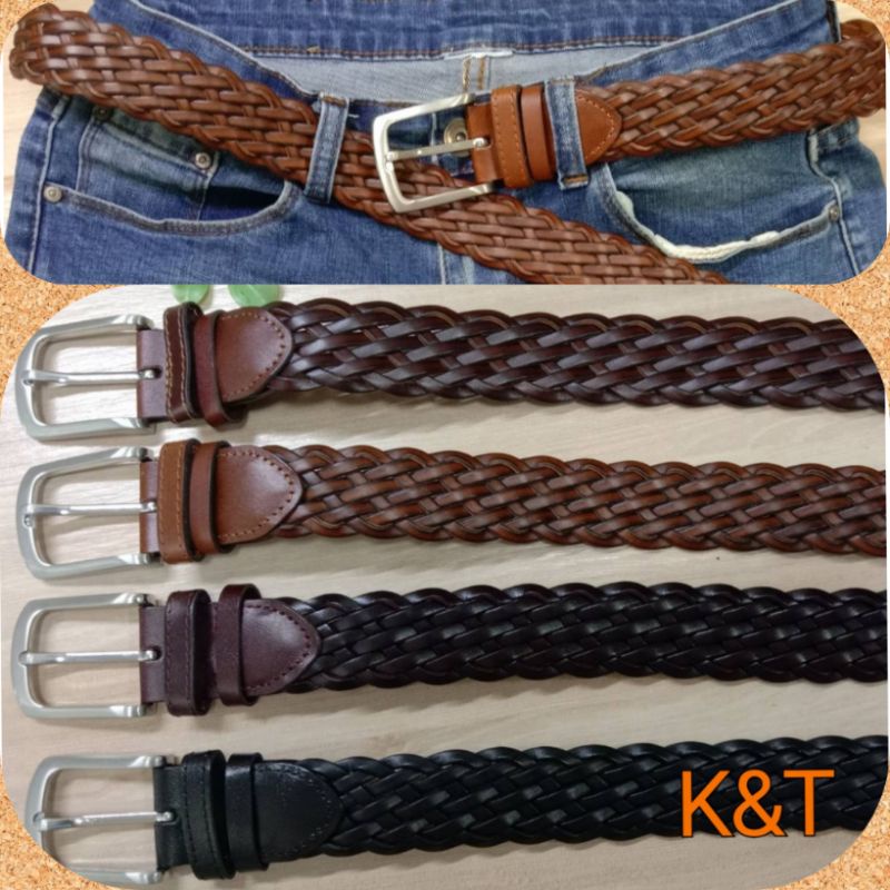 (K&T)☀️เข็มขัดหนังสานผู้ชาย​ ทำจากหนังแท้​ แบบมาใหม่✨​ ทนทาน​ ใส่ง่าย​ เท่ห์สุดๆ