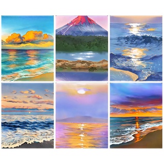 Ruopoty ภาพวาดสีน้ํามันบนผ้าใบ ตามตัวเลข รูปทิวทัศน์ทะเล ขนาด 60x75 ซม. 50x65 ซม. 40x50 ซม. สําหรับตกแต่งบ้าน DIY