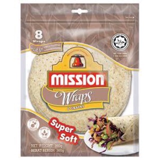 Mission 6 hain  8 Wraps แผ่นแป้งมิชชั่น ธัญพืช 6 ชนิด