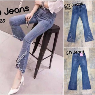 G.D.Jeans รุ่น 90039 กางเกงยีนส์ขายาวผ้ายืดทรงขาม้าต่อมุกสไตล์เก๋ๆ