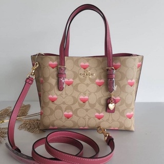 🎀 (สด-ผ่อน) กระเป๋า 3 ช่อง ลายหัวใจ CA252 Coach MOLLIE TOTE 25 IN SIGNATURE CANVAS With Stripe Heart Print