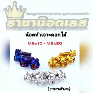 น๊อตหัวเจาะดอกไม้[เจาะดาว] เบอร์10 (M6) เลส ทอง ไทเท