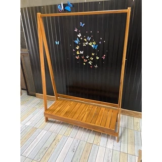 ราวแขวนผ้า สีสัก ขนาดกว้าง 100 cm สูง 150ราวพับ ราวตากผ้า ราวแขวนผ้าไม้สัก