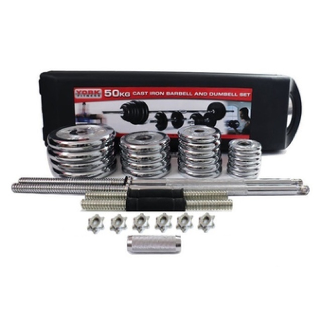 Sport city. Fitness 50KG CHROMED DUMBBELL SET ชุดบาร์เบล และดัมเบลชุบโครเมียม เซท 50 Kg.