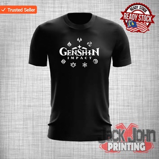 [100% Cotton] [GI003] เสื้อยืดลําลอง ผ้าฝ้าย 100% แขนสั้น พิมพ์ลาย GENSHIN IMPACT ของขวัญวันเกิด สีดํา พลัสไซซ์ XS-3XL ส