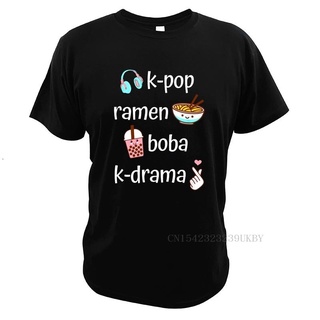 เสื้อยืดผ้าฝ้าย เสื้อยืดผ้าฝ้าย 100% แบบนิ่ม พิมพ์ลาย Ramen Boba Bubble Tea K-Drama น่ารัก สําหรับผู้ชาย